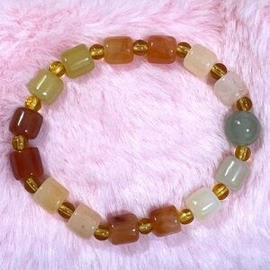 Certified Natural Yellow Red Jade Jadeite Round Bead Bracelet 8mm